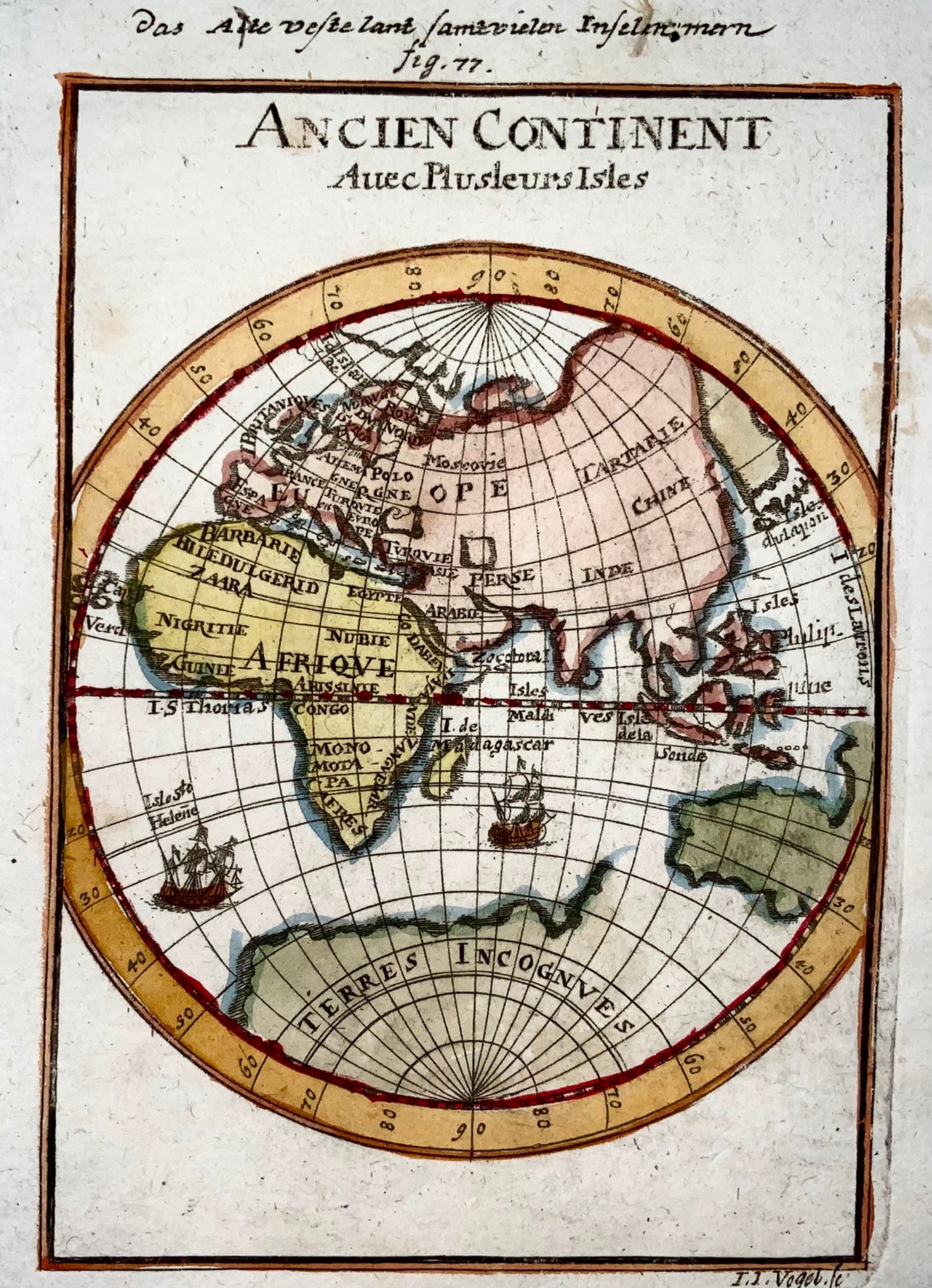 1719 Eastern Hemisphere, ‘Ancien Continent’, Mallet, hand coloured map