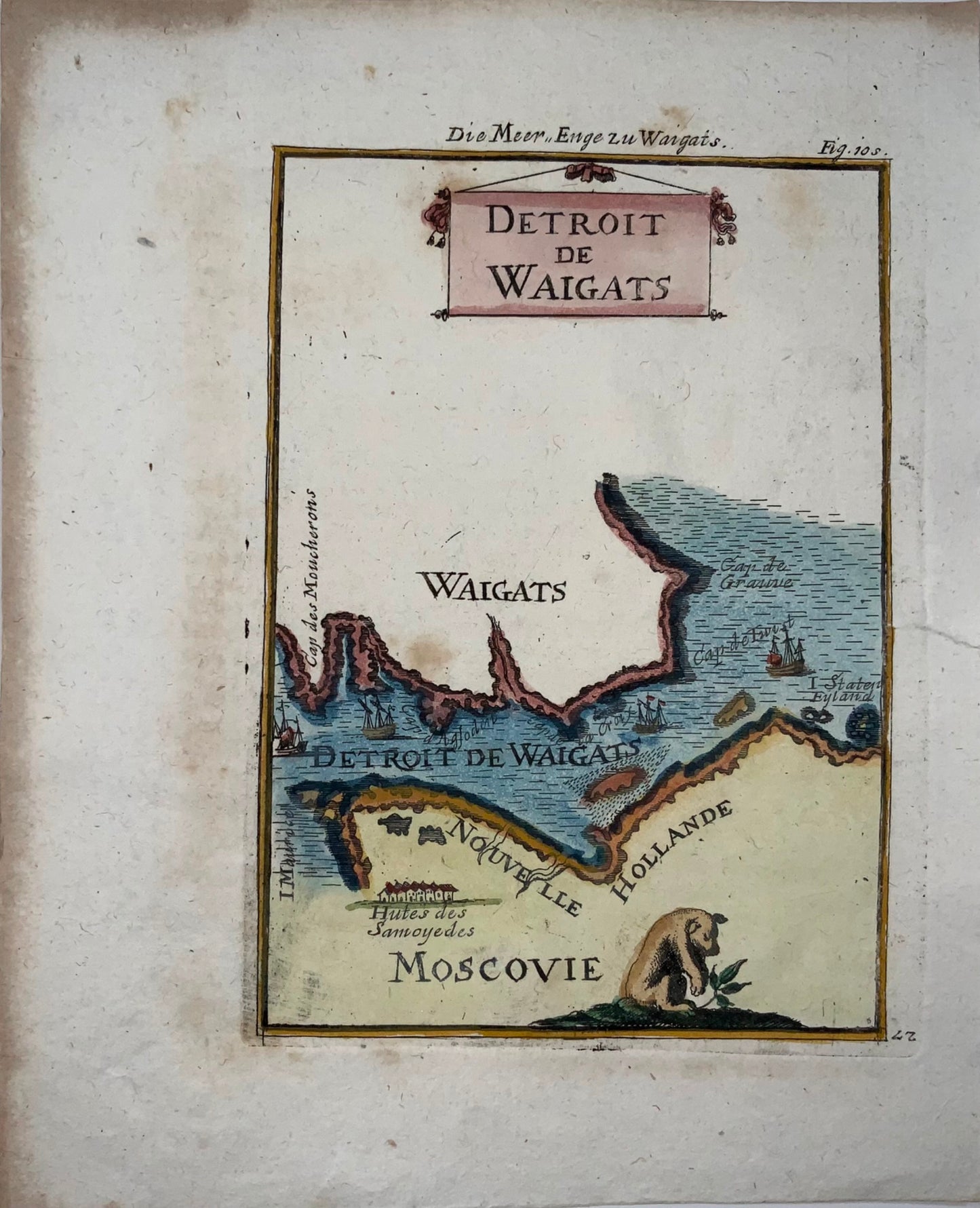 1719 Russia Arctic, Yugorsky Strait, Vaygach Island, Mallet, hand coloured map