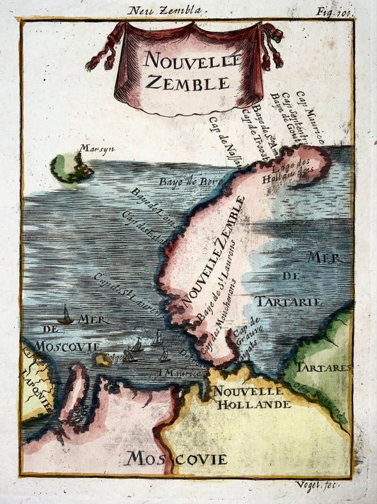 1719 "Nouvelle Zemble" North Russia Arctic, Mallet, Hand coloured copper, map