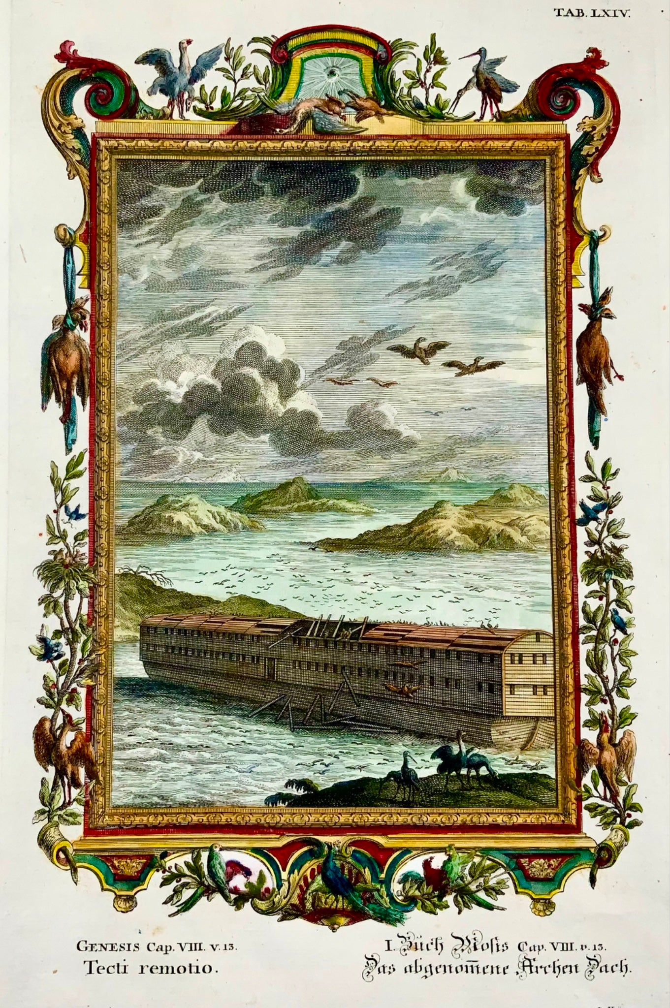 1735 Joh. Jak. Scheuchzer, Bible engraving, Noah’s Ark, folio, hand coloured