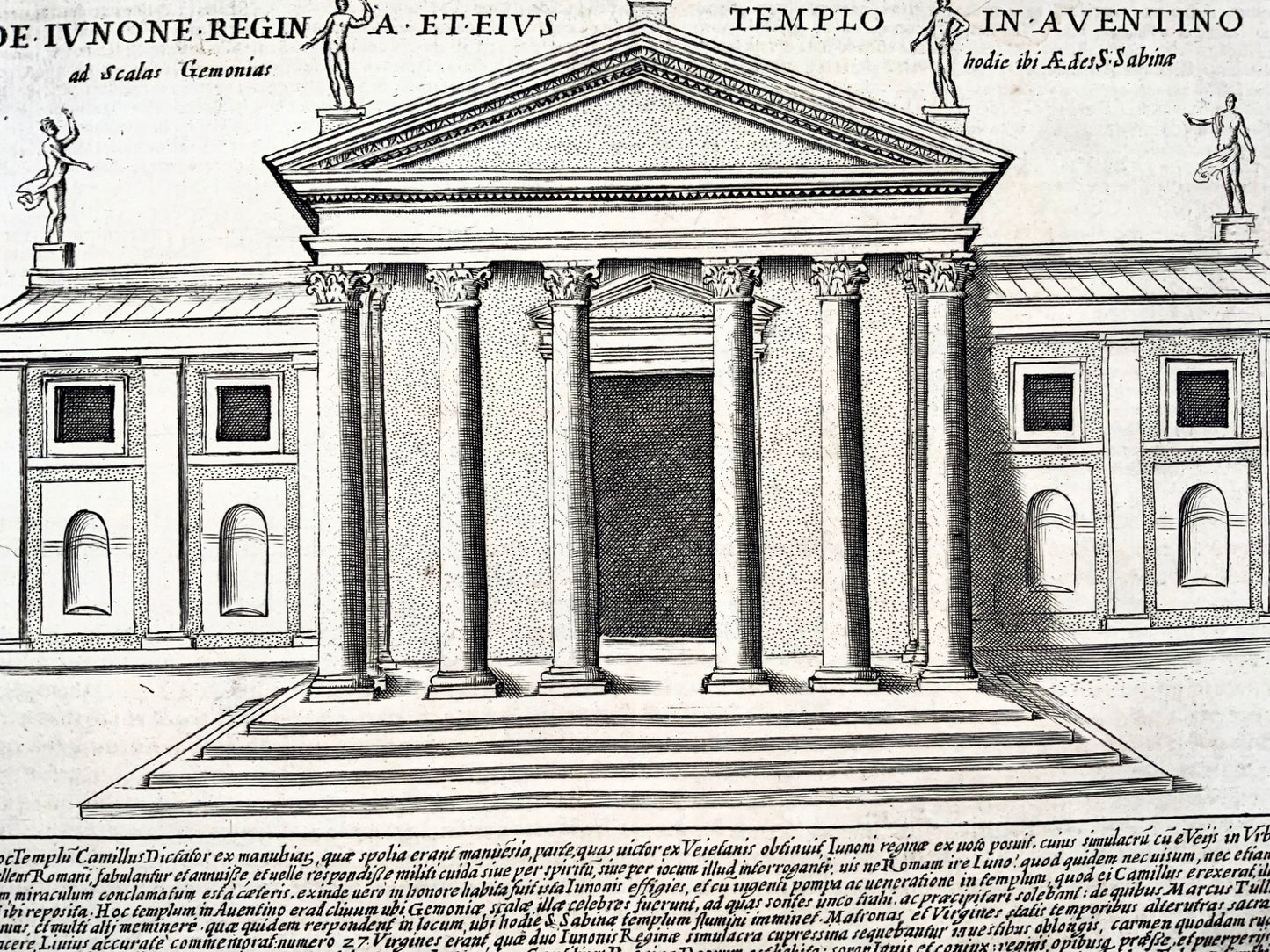 1624 G. Laurus, Tempio di Giunone all'Aventino, Roma, Italia, incisione su rame 