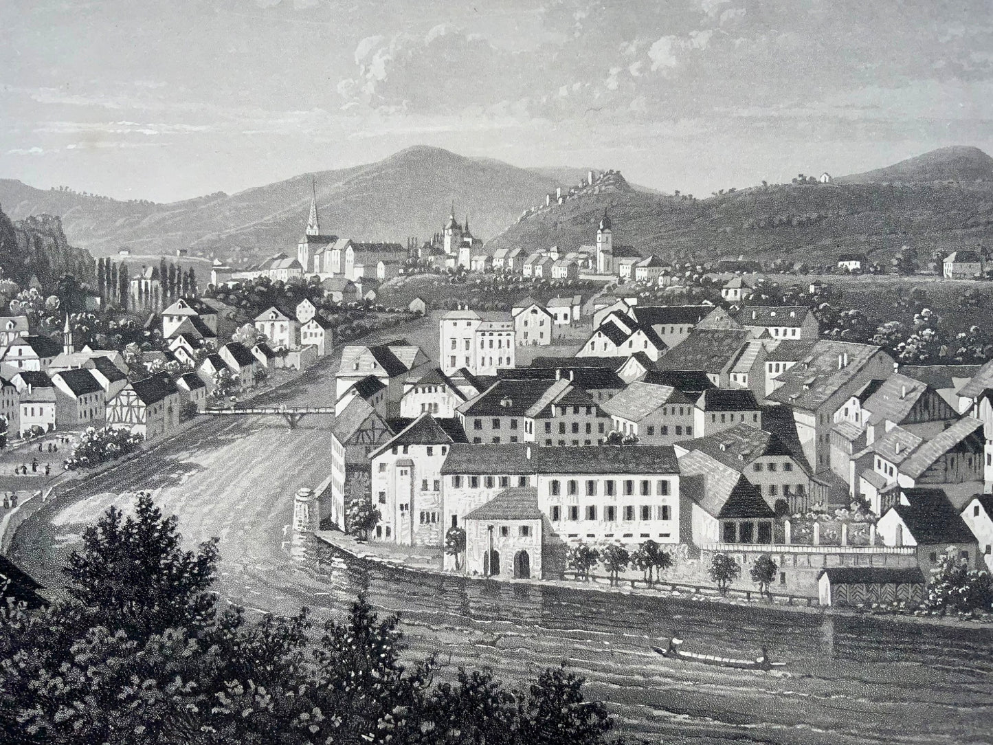 1840c Baden in Switzerland, fine aquatint by Leuthold
