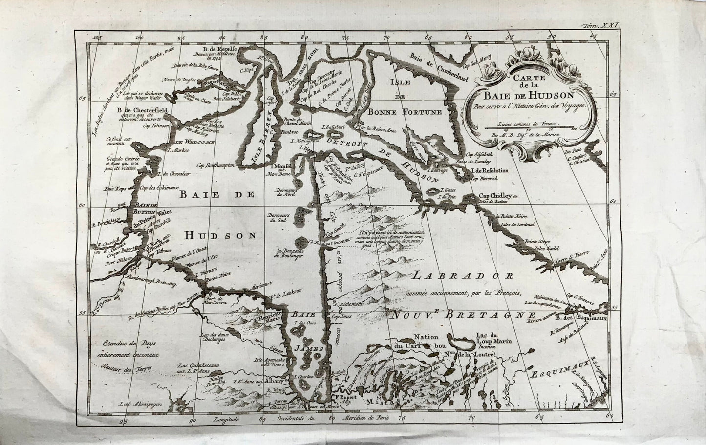 1773 Bellin, carte, Baie d'Hudson, Canada, Baie James, Labrador