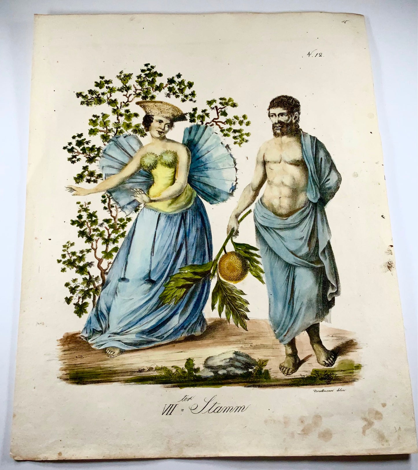 1816 Brodtmann POLYNESIANS Imp. folio 42.5 cm 'Incunabula of Lithography' - Ethnology