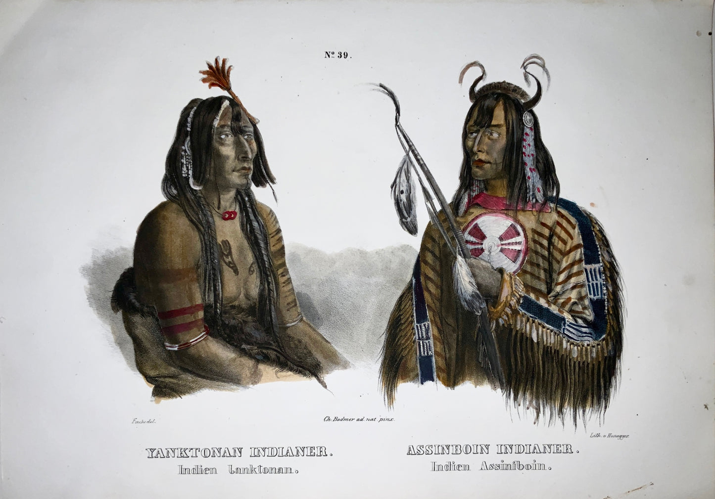 Karl Bodmer (1809-93) - Yanktonan Assinboin Indians - Hand coloured folio 1840 - Ethnology