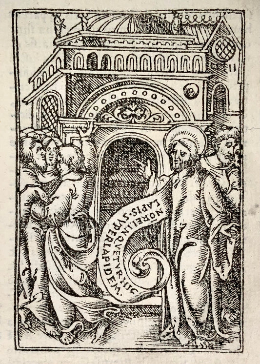 1541 Segni, Distruzione del Tempio, Bibbia Regnault, foglia xilografica, arte religiosa