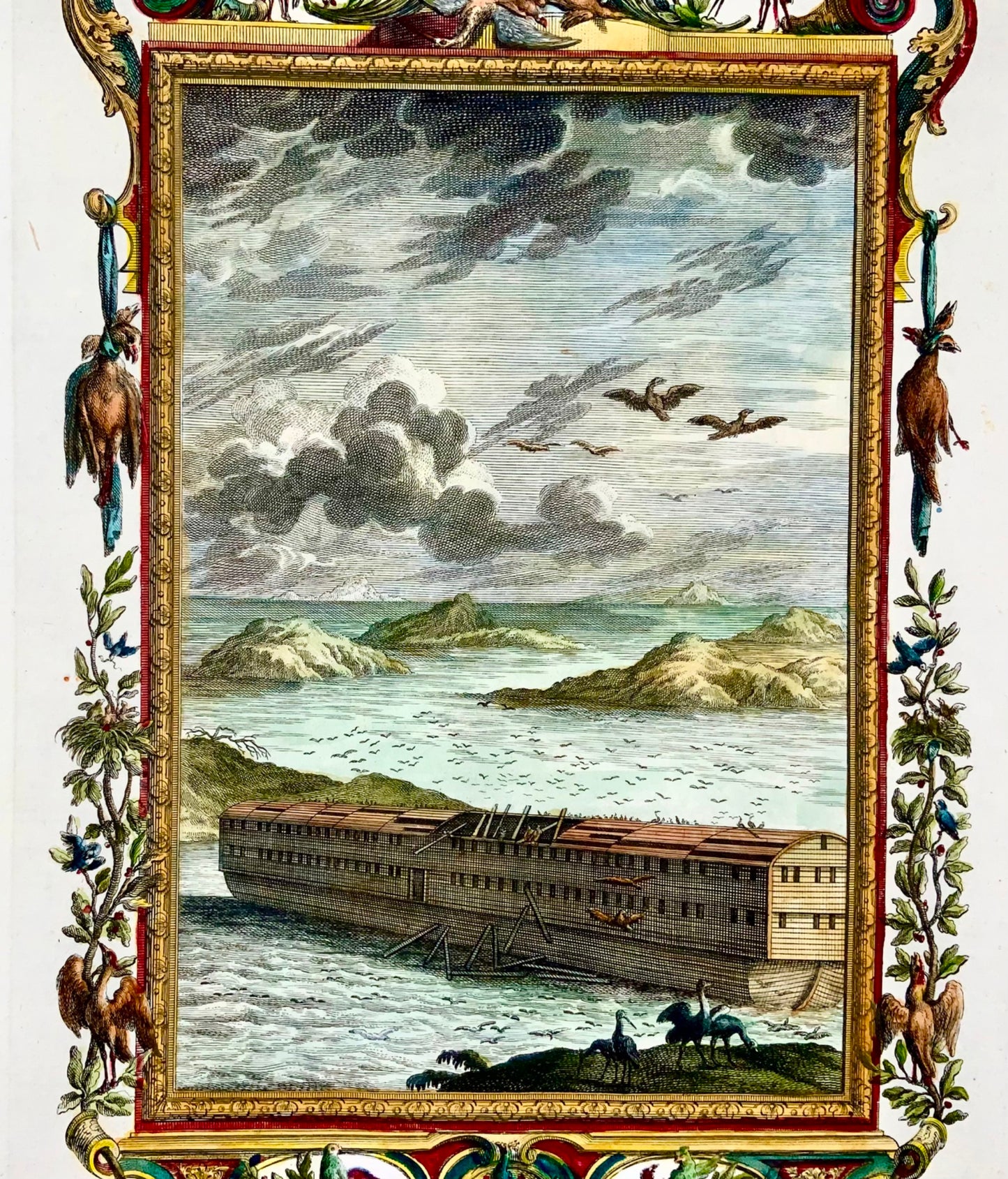 1735 Jean. Jacques. Scheuchzer, gravure biblique, Arche de Noé, folio, coloriée à la main