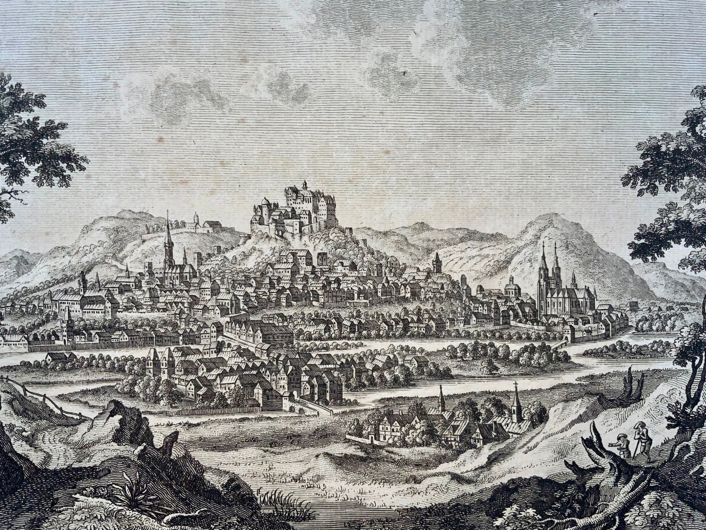 1782 Marburg a Cassel, Germania, F. Cary, incisione su rame, rara, viaggio