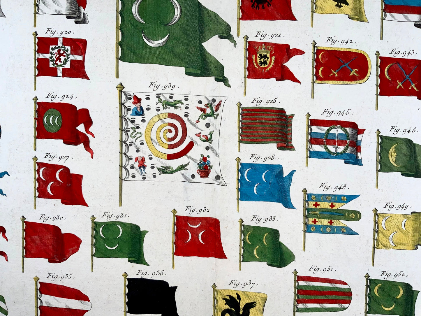 1789 Padiglioni marini, bandiere, fogli a colori originali, storia militare, mappe