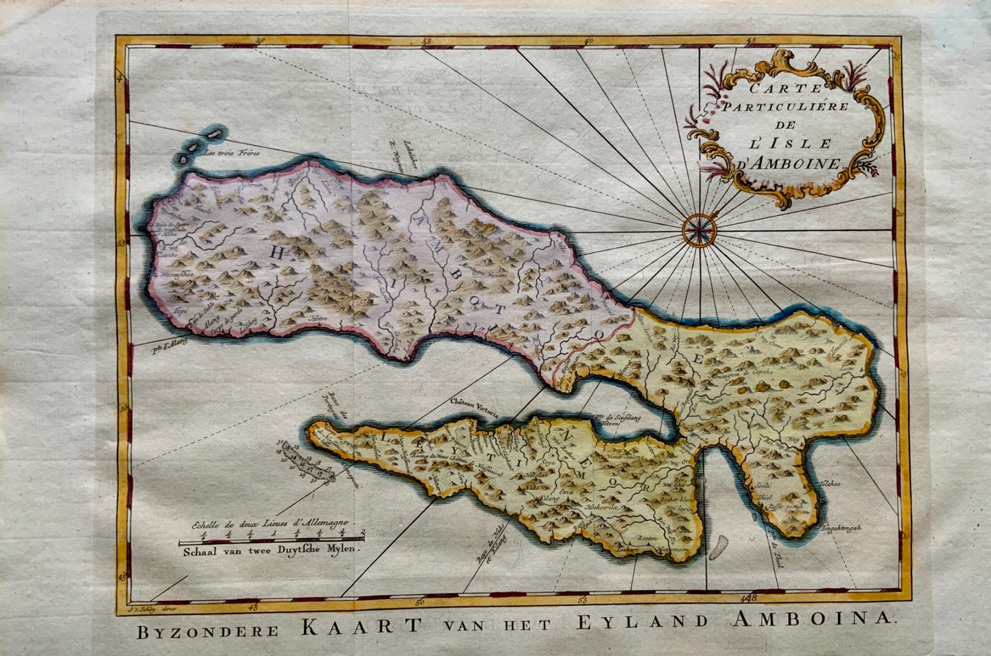 1758 Jakob Schley: Map of Indonesia, Ambon Island, Maluku Islands