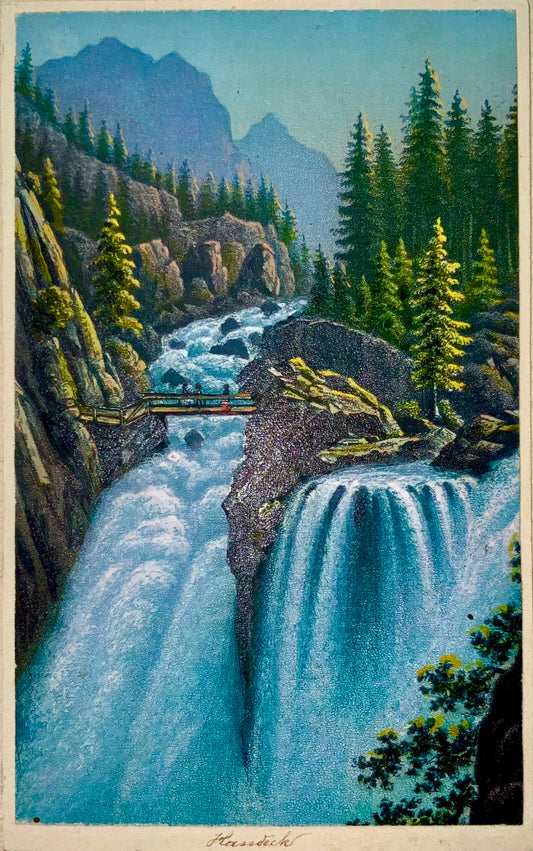 1840c Handeck falls, Guttenan, Switzerland, Biedermeier aquatint, hand colour