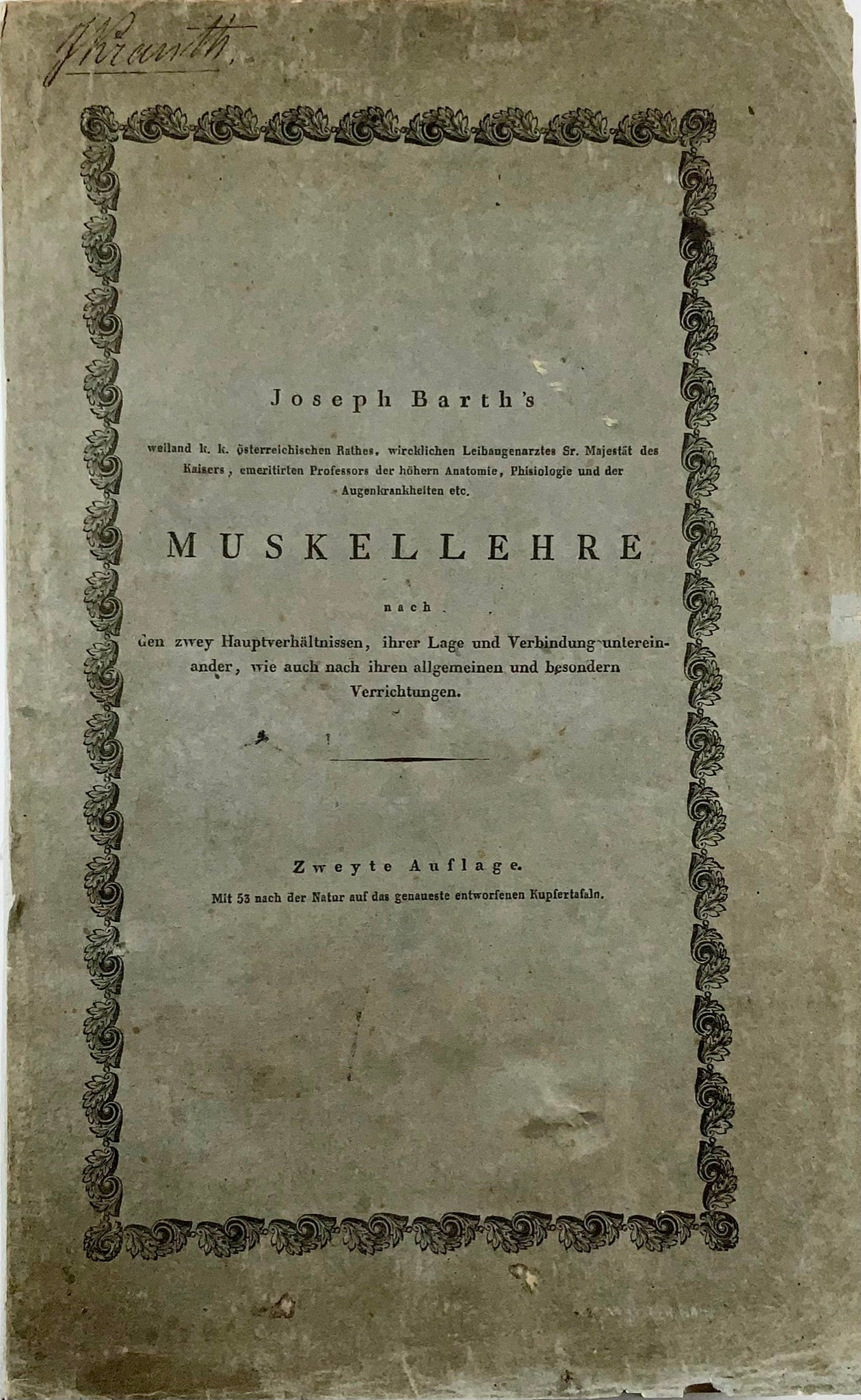 1819 J. Barth, Anfangsgründe der Muskellehre, folio, 61 copper engravings, medicine, book, anatomy