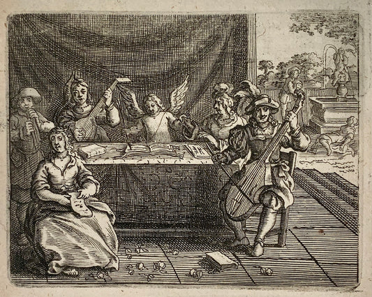 1656 Adriaen van de Venne - Emblem - ‘Amor docet Musicam’ cello angel lute flute