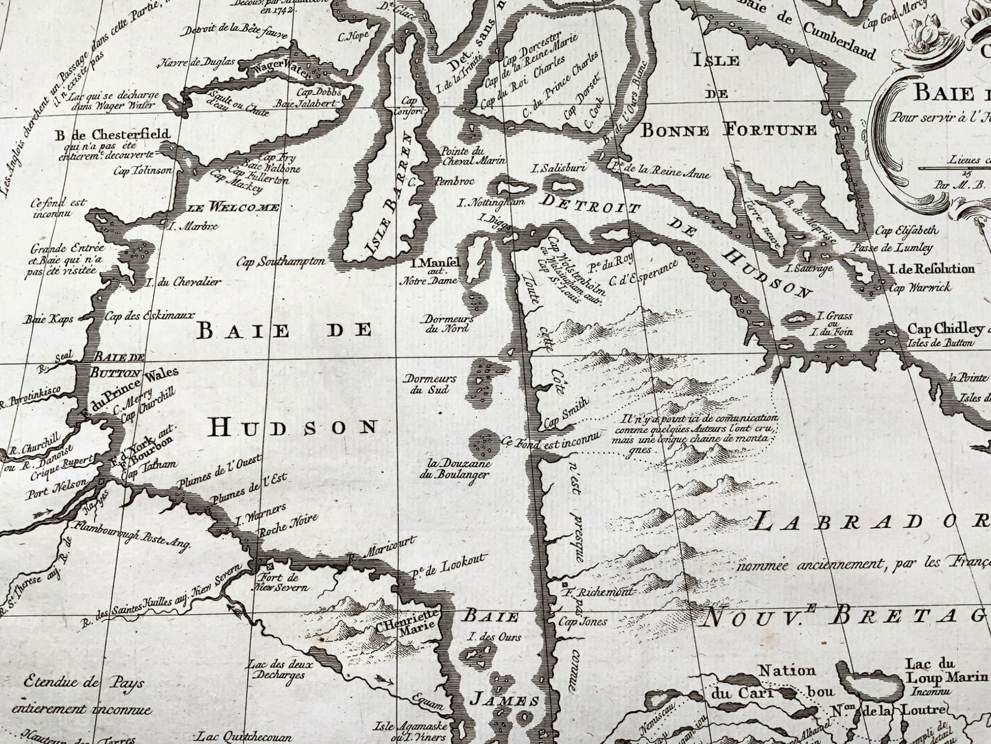 1773 Bellin, mappa, Baia di Hudson, Canada, James Bay, Labrador