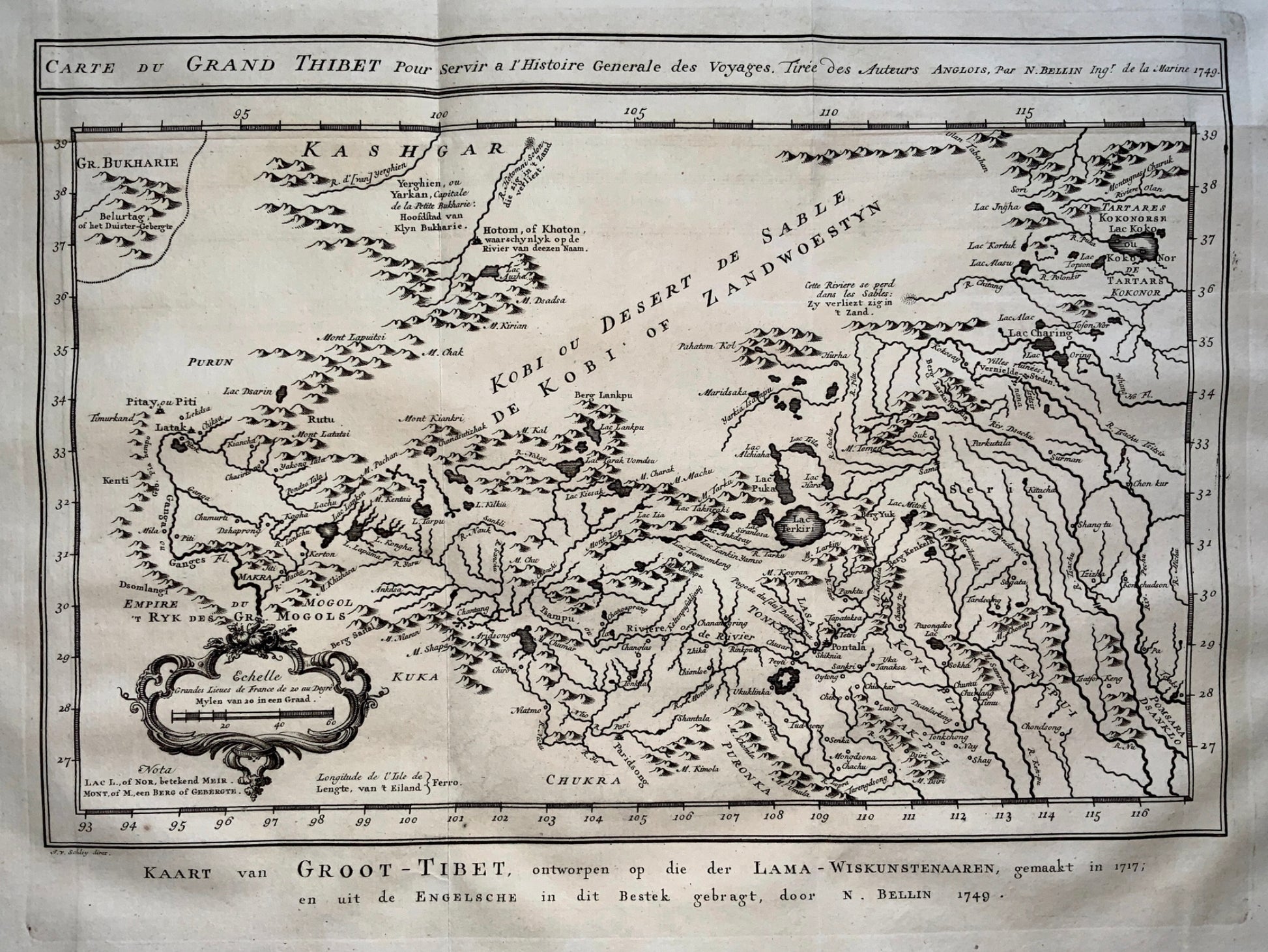 1770 Schley -  'Carte du Grand Thibet' Map of Tibet, China - Fine - Map - Travel