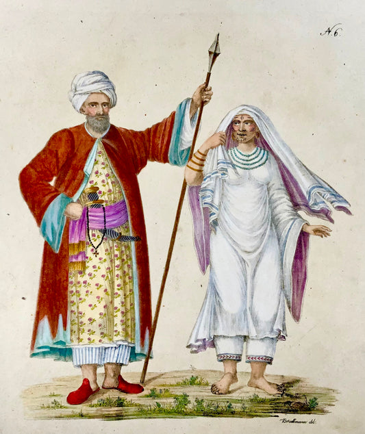 1816 Arabes, ethnologie, folio impérial, 41,5 cm, immense lithographie en pierre ancienne