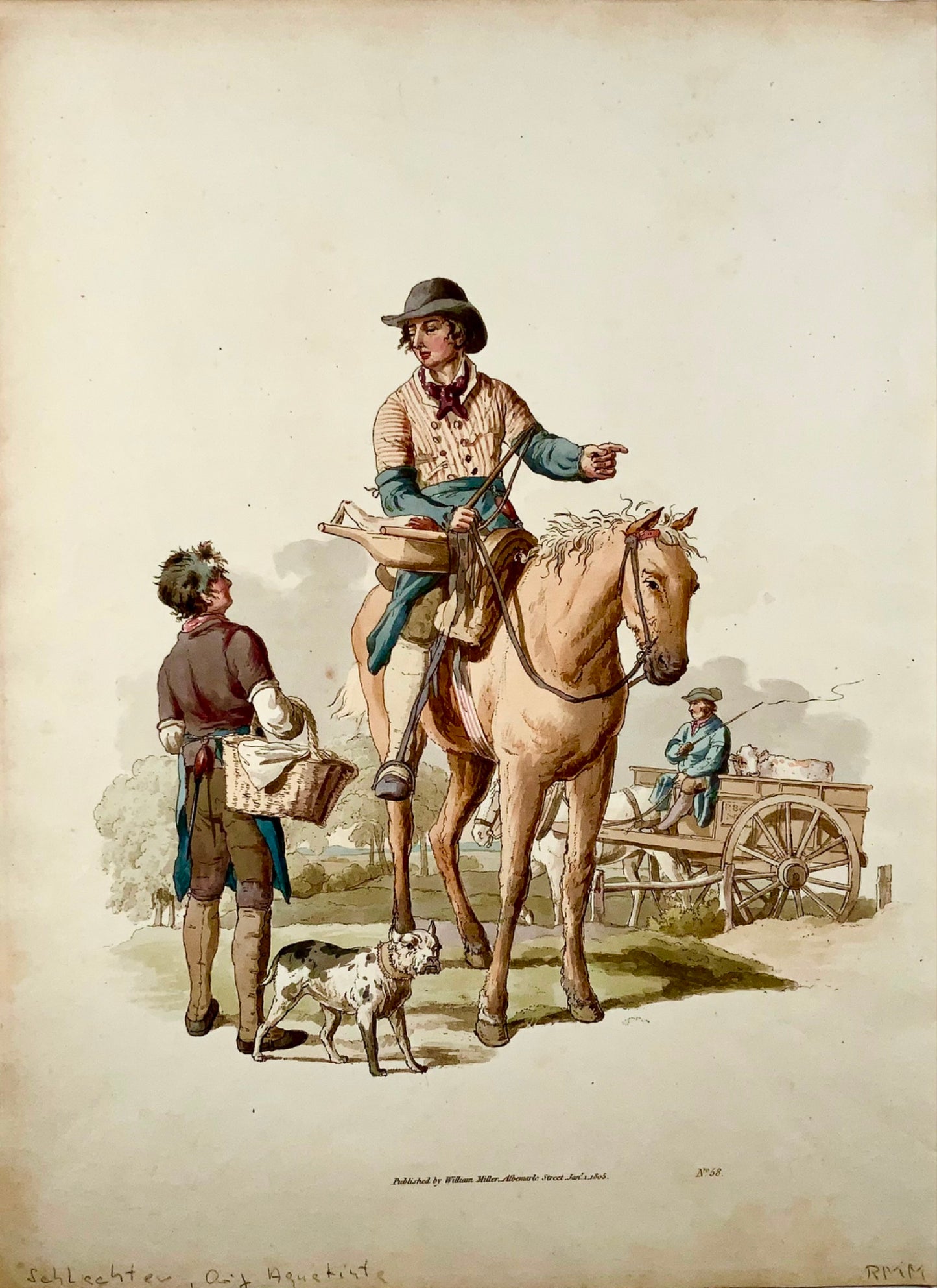1805 Wm Pyne, Le Boucher, métiers, aquatinte in-folio avec couleur à la main