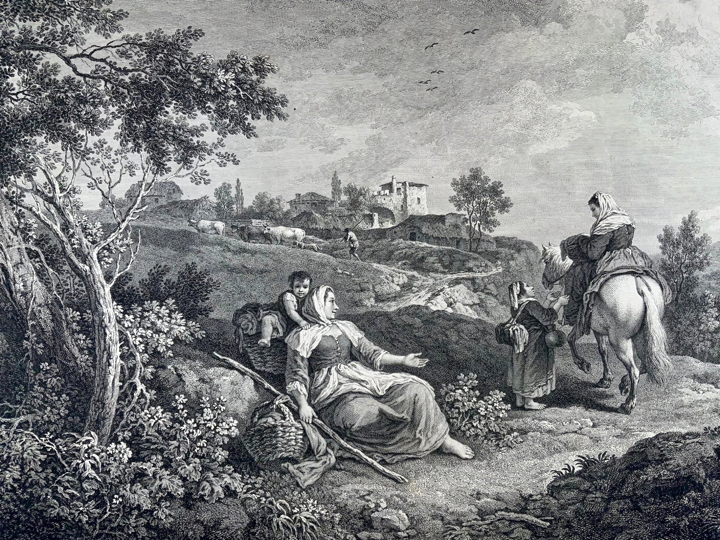 1753 F. Zuccarelli, Italianate pastoral scene, large impressive engraving, classical art