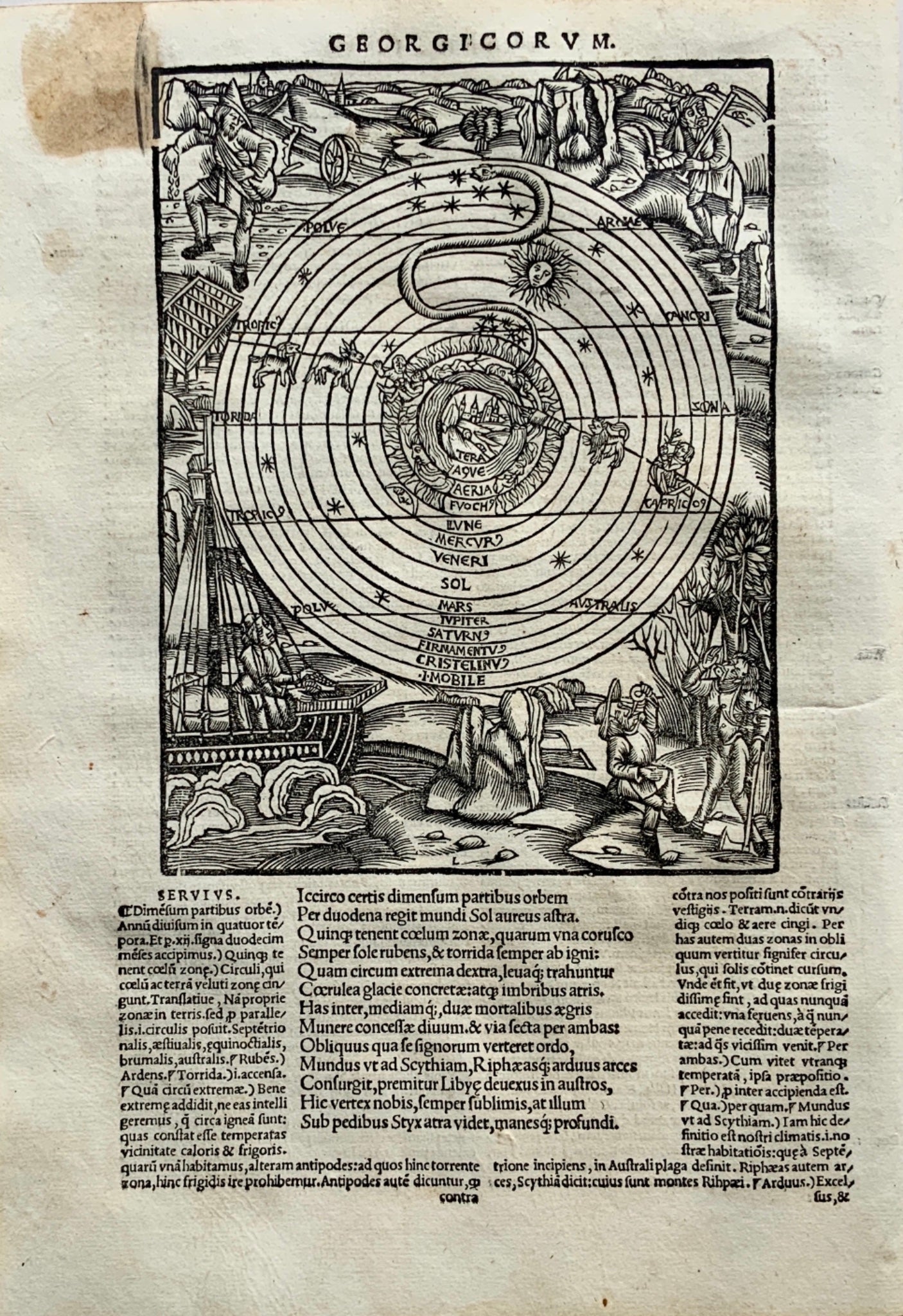1515 Virgil. Grüninger Workshop (after) large Master Woodcut - FARMING CALENDAR - Incunabula Leaf