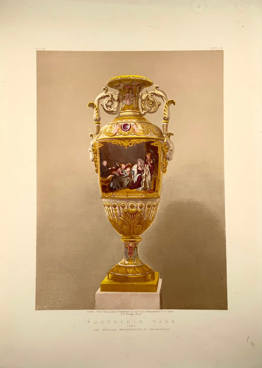 1862 Vaso in porcellana, San Pietroburgo, Waring, foglio grande, cromolitografia, art