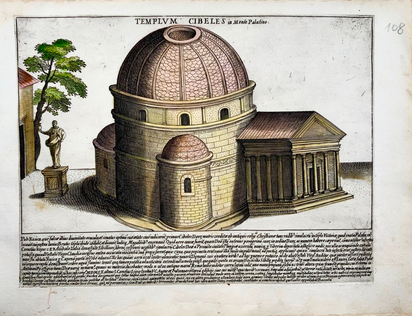 1624 Laurus (Lauro), Tempio di Cibele, Roma, incisione colorata a mano