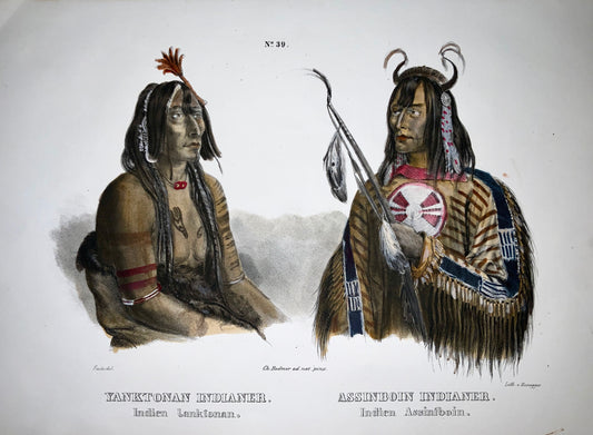 Karl Bodmer (1809-93) - Yanktonan Assinboin Indians - Hand coloured folio 1840 - Ethnology