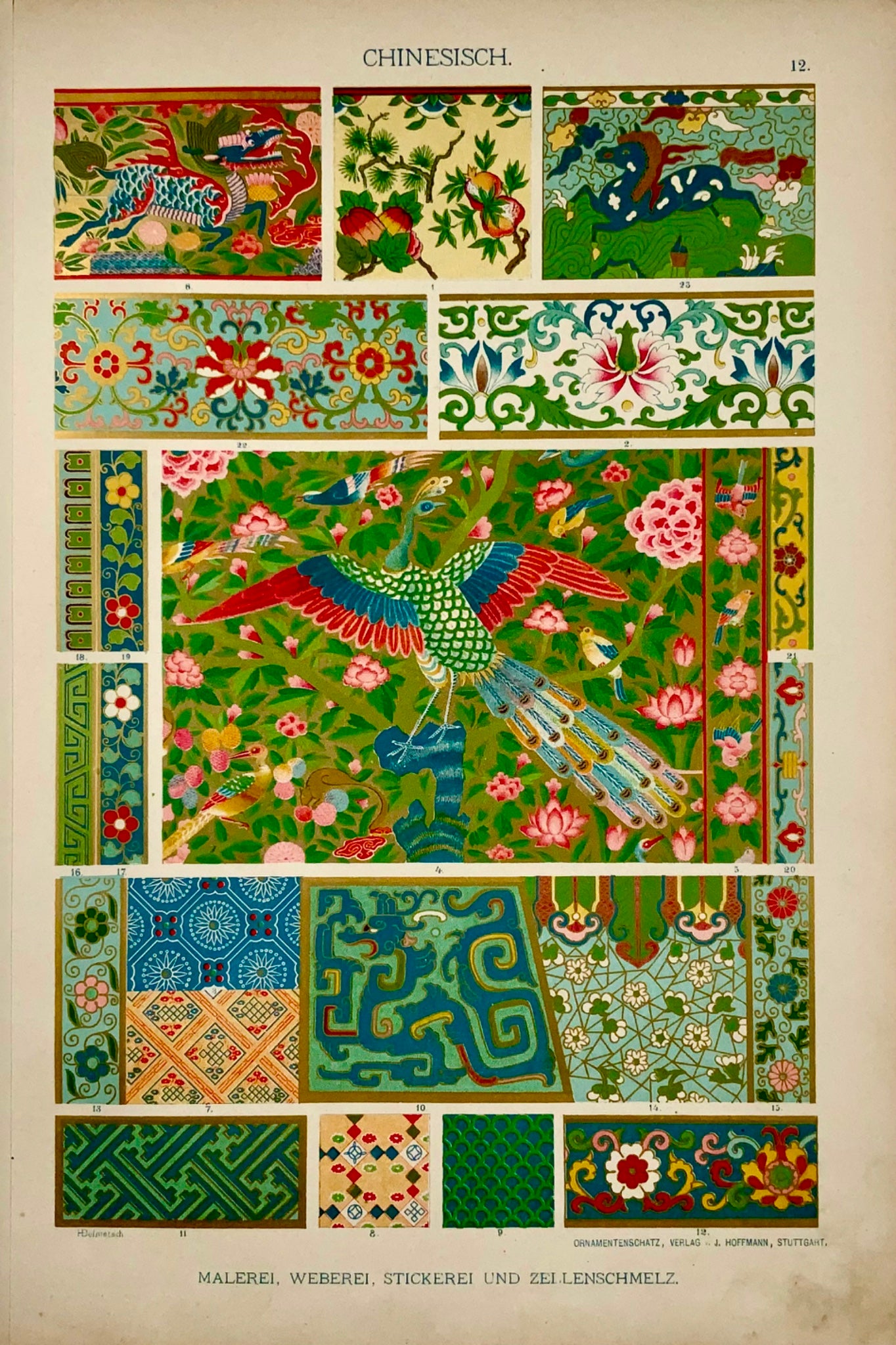 1887 Arte e tessuti cinesi, cromolitografia in folio arricchita in oro