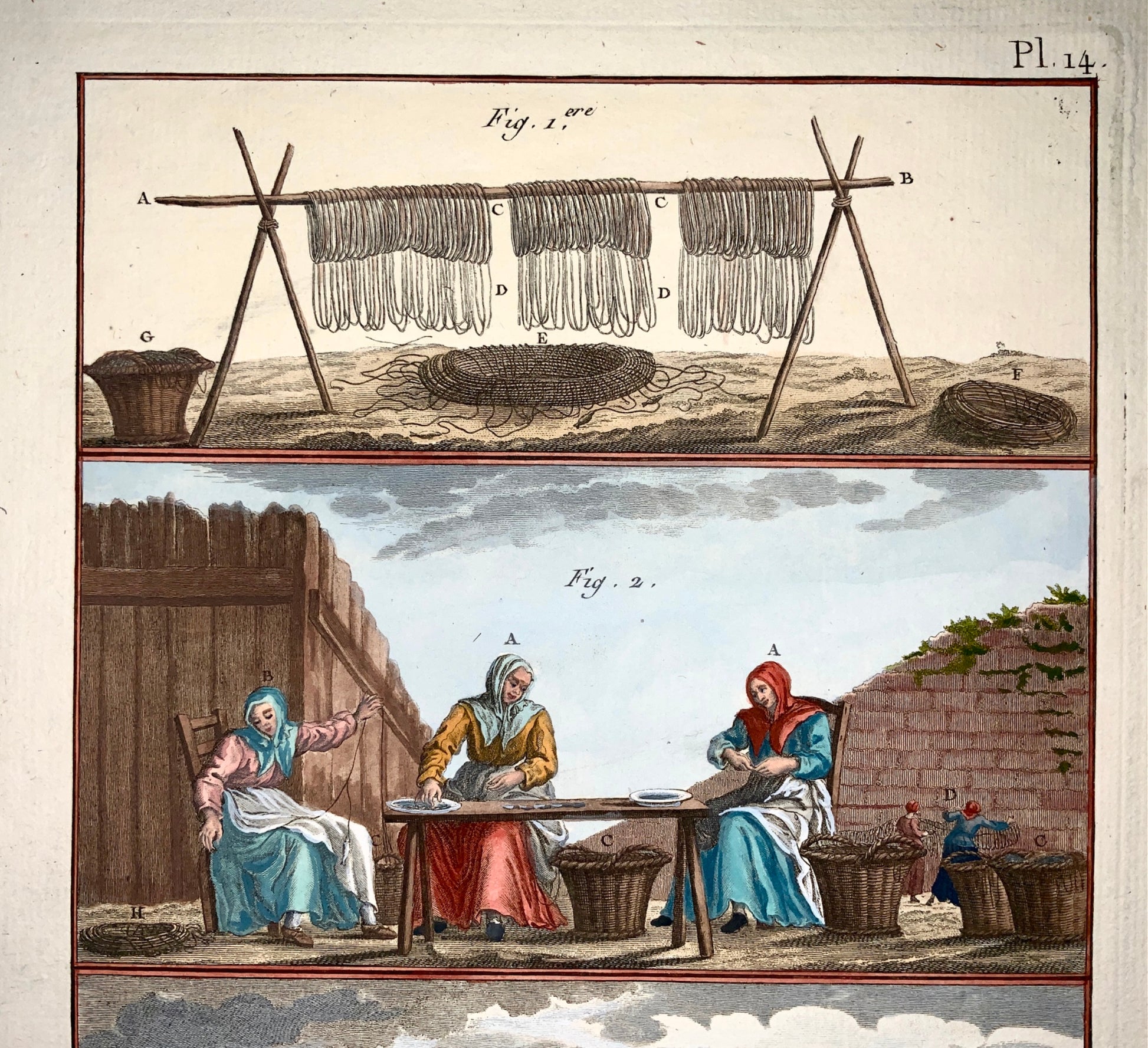 1793 Panckoucke - Sea Fishing Nets Processing - Fine FOLIO antique original