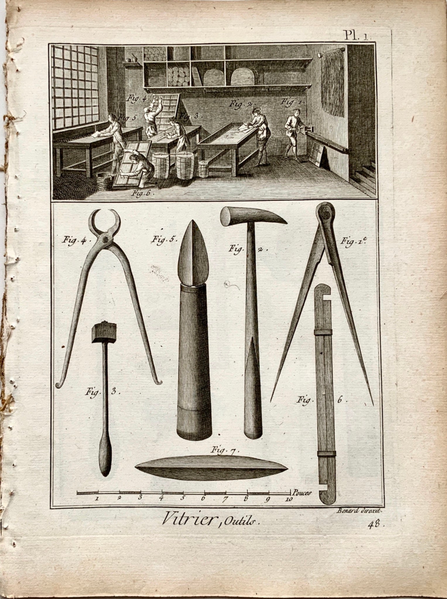 1787 GLAZIER - Vitrier - Set of 8 engravings on the Fitting of Glass - Trades