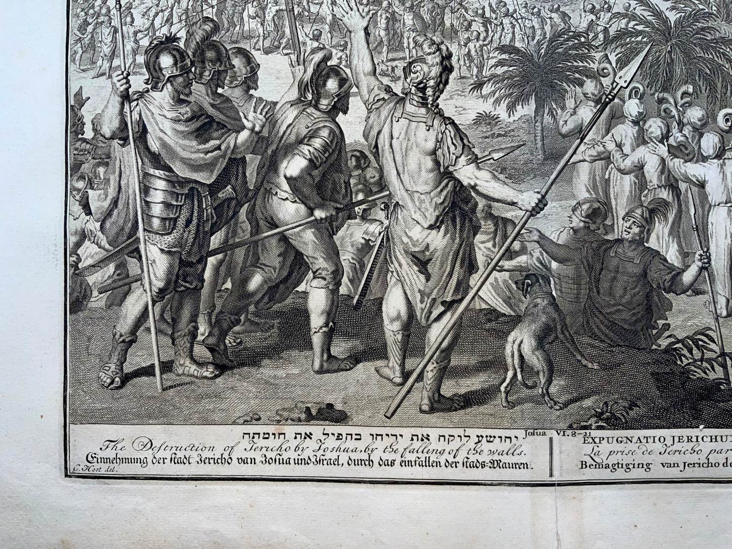 1728 Destruction of Jerico, Gerard Hoet, large folio bible engraving (53cm)