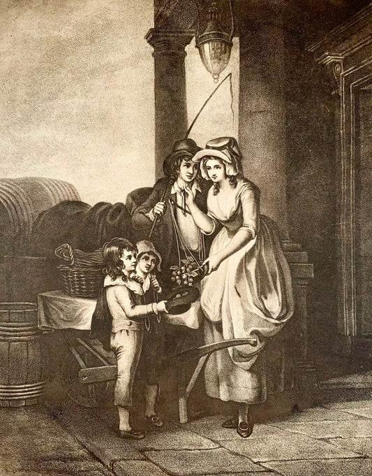 1795 Fr. Wheatley, Cries of London, Fruit Seller, grande gravure en pointillé in-folio, métiers