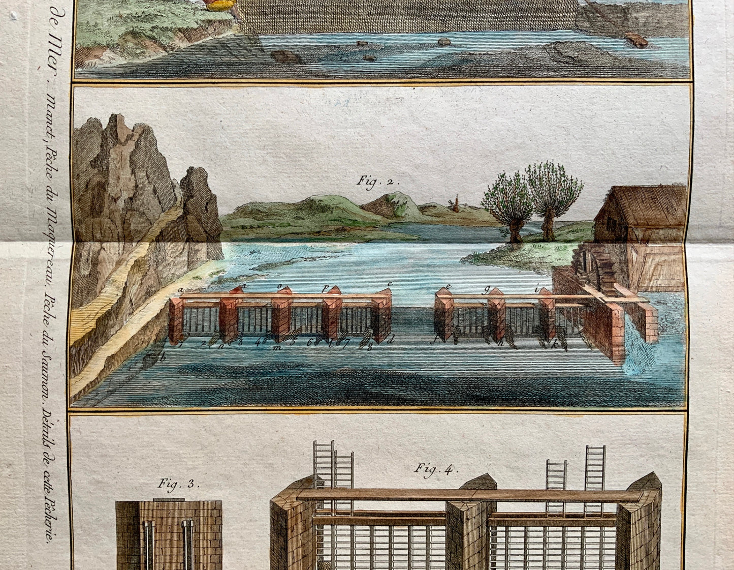 1793 Panckoucke - River Fishing Dams - Double FOLIO antique original