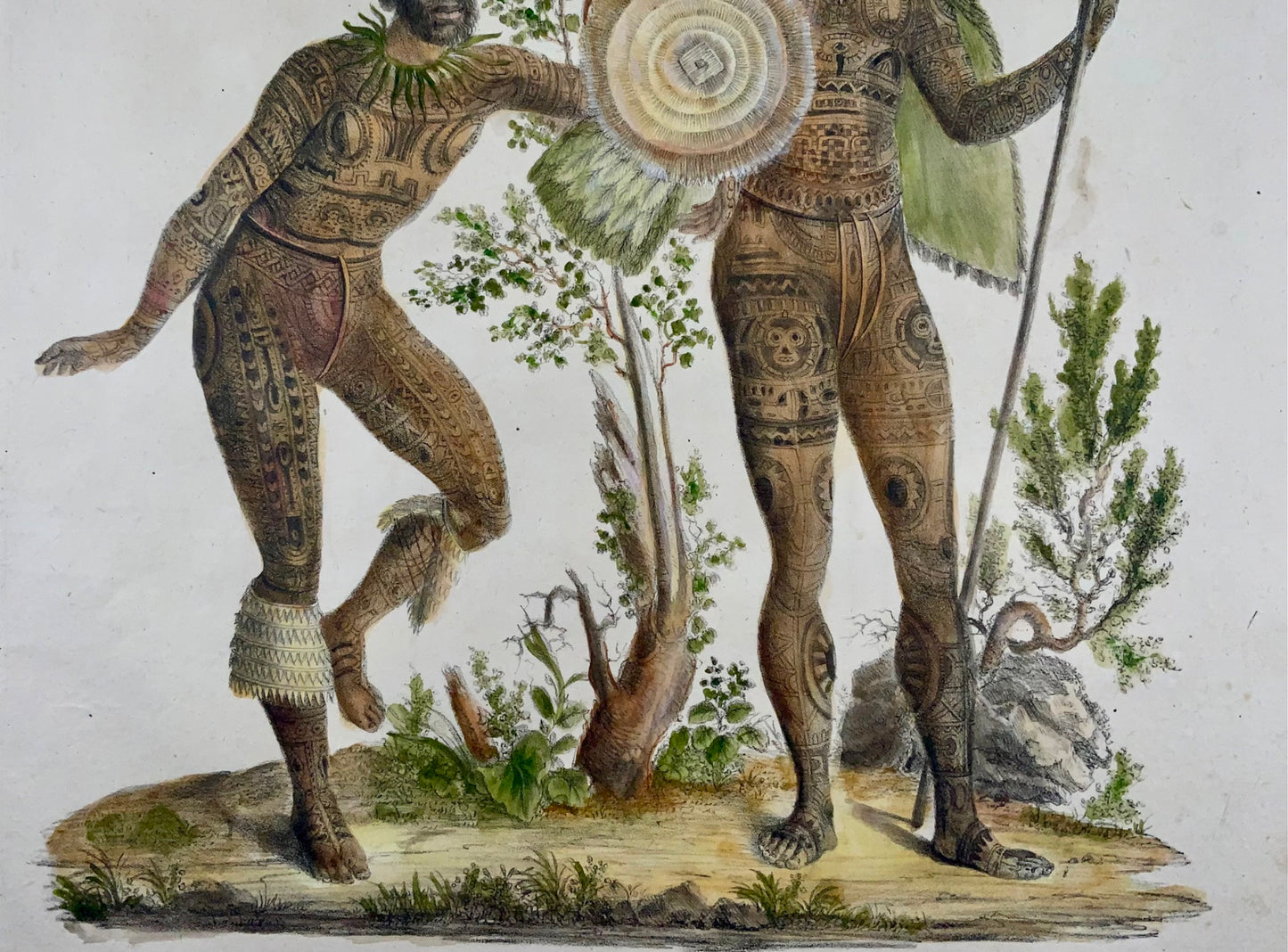 1816 Tattooed Polynesian, Imperial folio, 42.5 cm, incunabula of lithography, ethnology