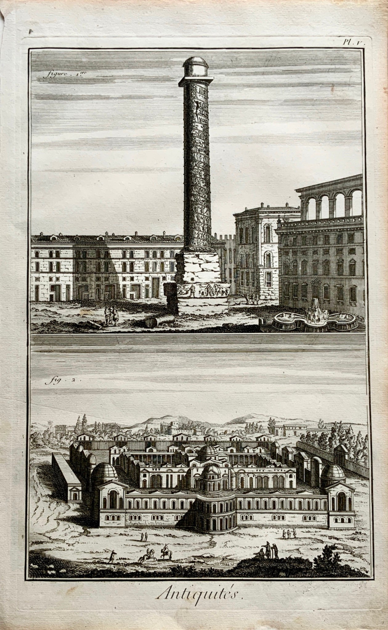 1777 Diderot - Italy: Rome, Column of Antonin & Baths of Diocletian - Tall folio