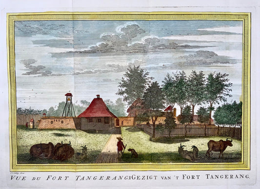 1763 J. Schley, view of Fort Tangerang, Indonesia, hand coloured folio, foreign topography