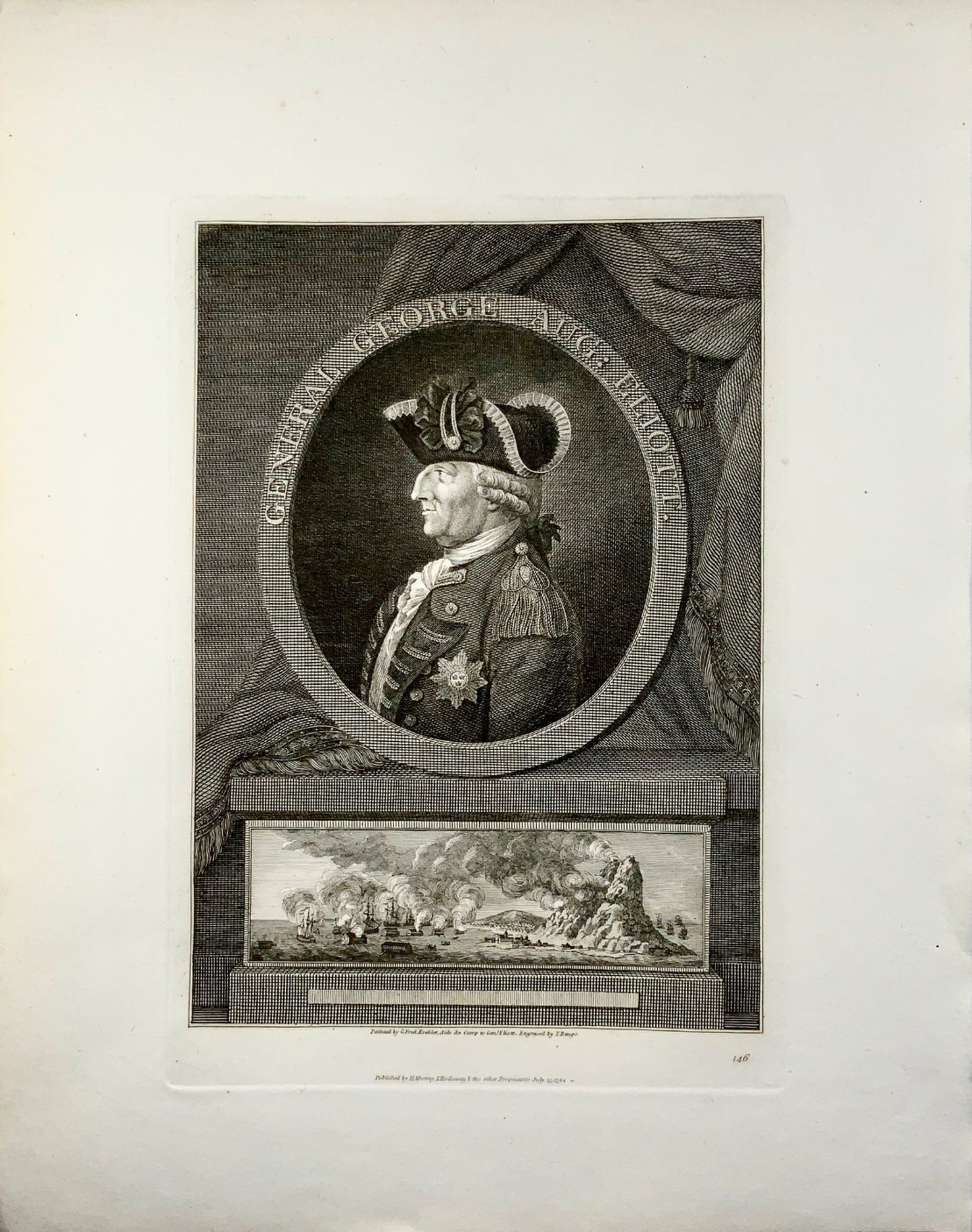 1796 John Beugo (1759-1841); Portrait George Elliot vignette Gibraltar - Military