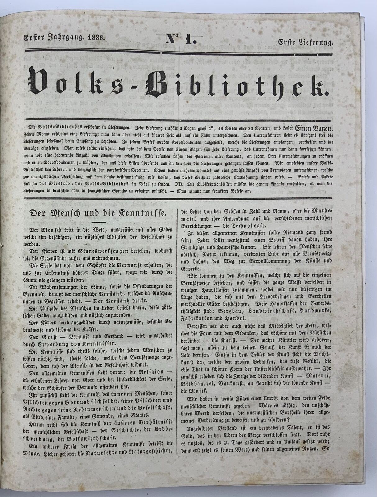 1836-44 Volks-Bibliothek, rara serie completa, illustrata, rivista svizzera