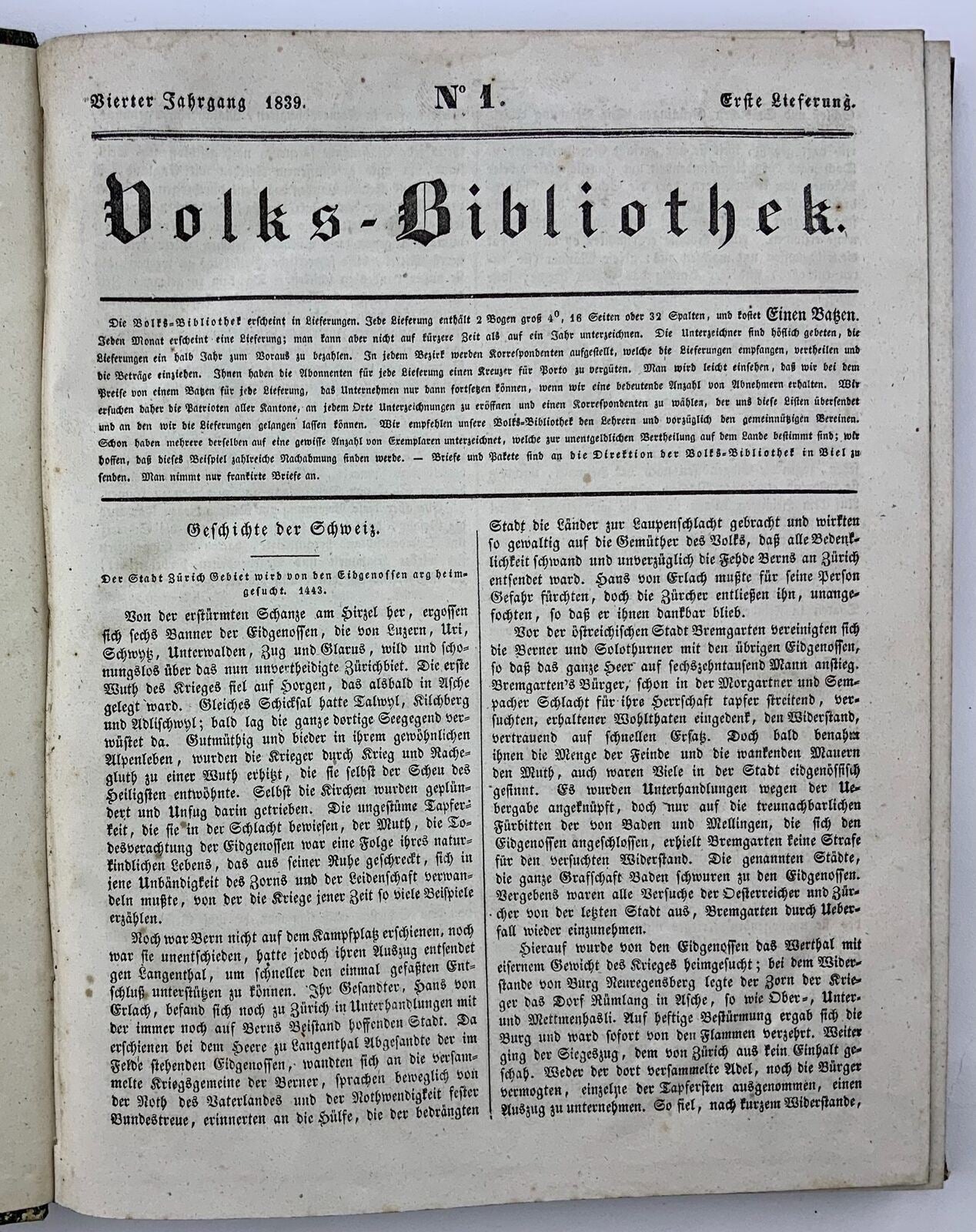 1836-44 Volks-Bibliothek, rara serie completa, illustrata, rivista svizzera