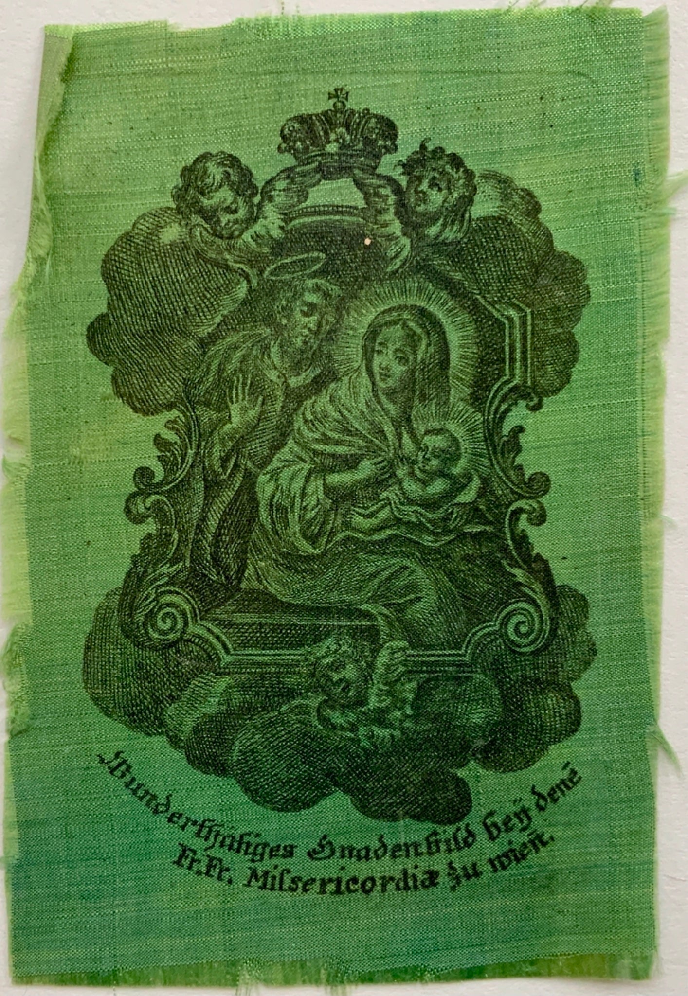 1760 Holy Card - copper engraving on SILK “Gnadenbild” Vienna Austria