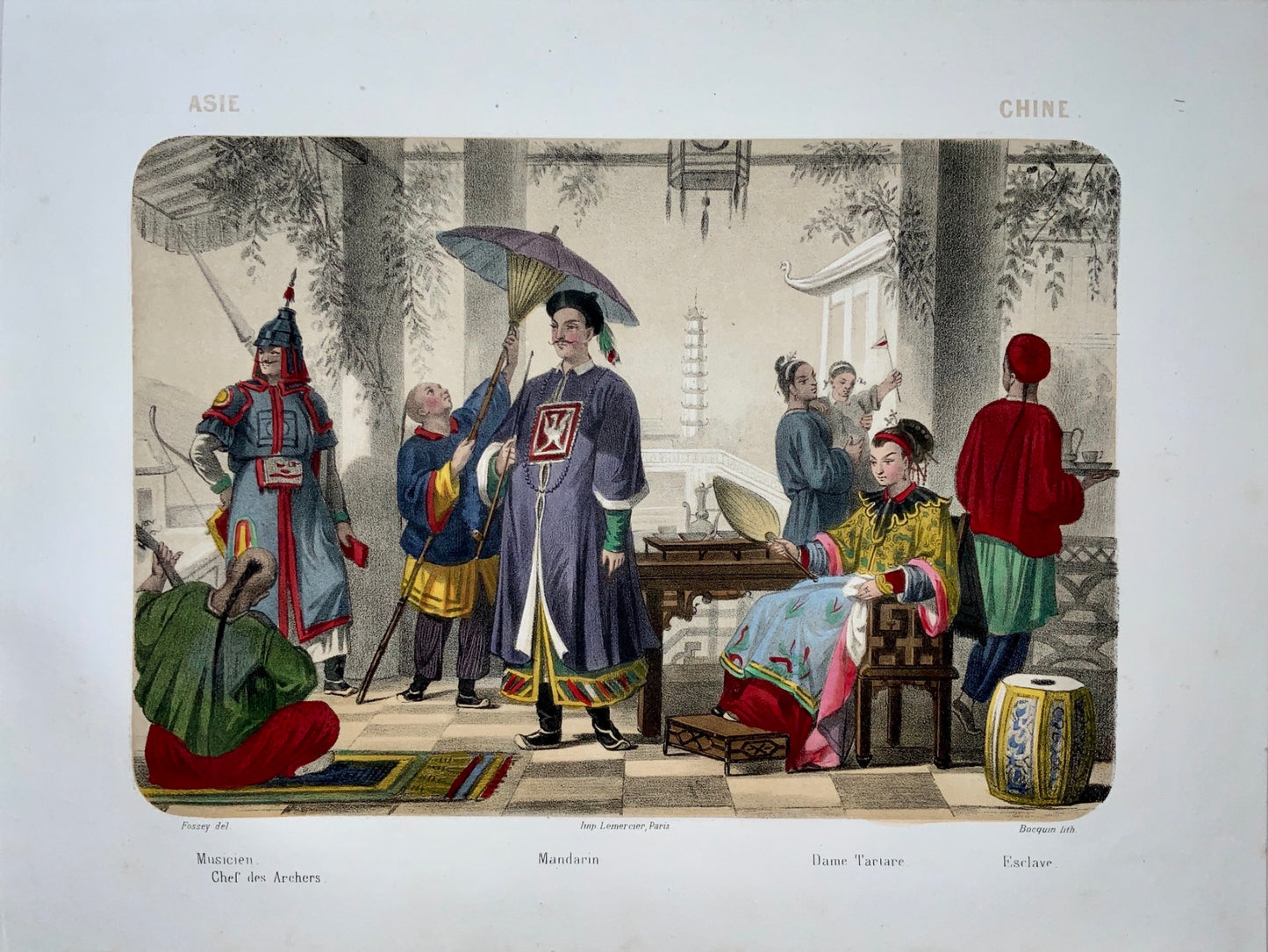 1860 c. Flossy, Bocquin; CHINESE - Ethnology - hand coloured - Travel