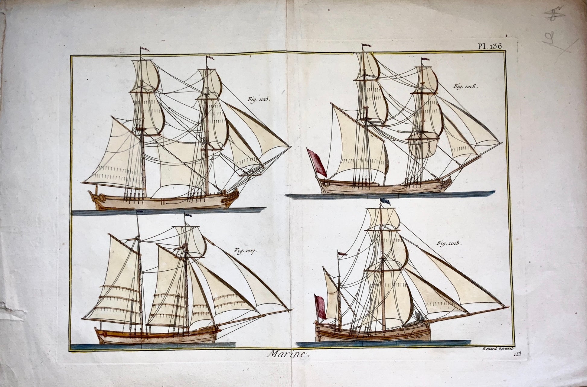 1783 Vial du Claurbois hand coloured - Sailing Ship Shipbuilding - Double Folio - Maritime