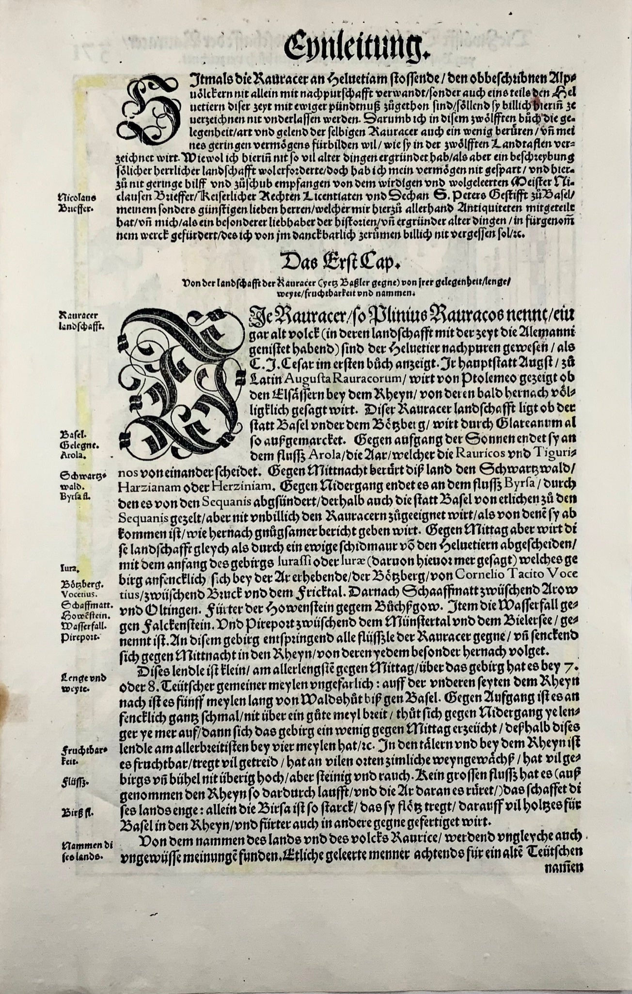 1548 Joh. Stumpf, Rhine, Germany, Switzerland, folio woodcut map