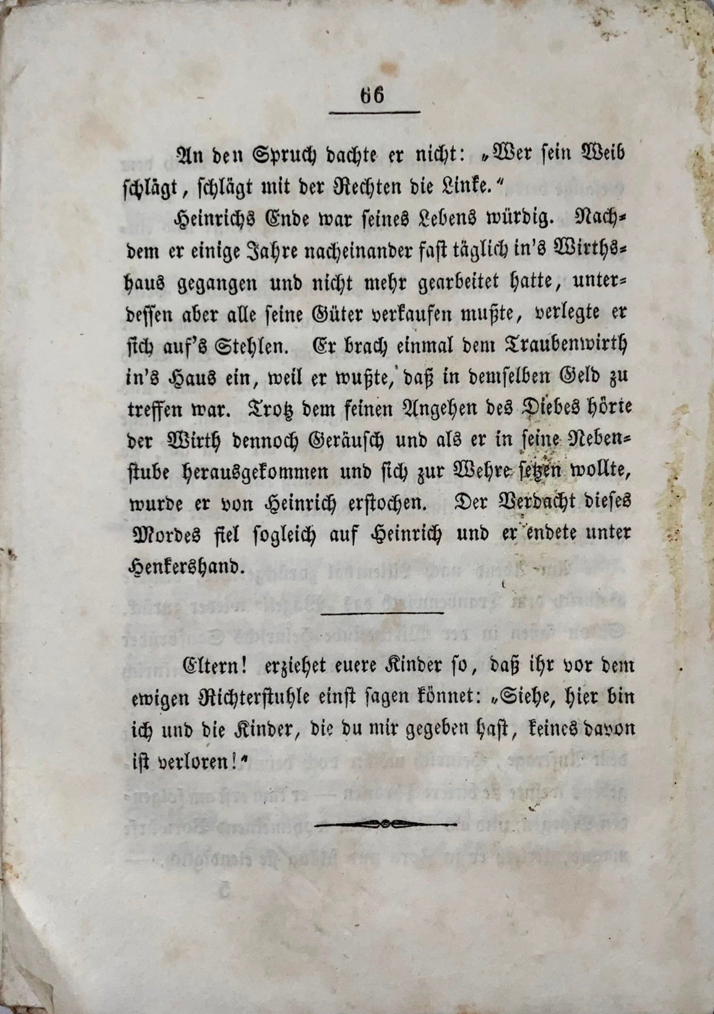 1847 Giovanili. Heinrich Gotterbarm. Un ammonimento per i cattivi genitori. Helvetica.