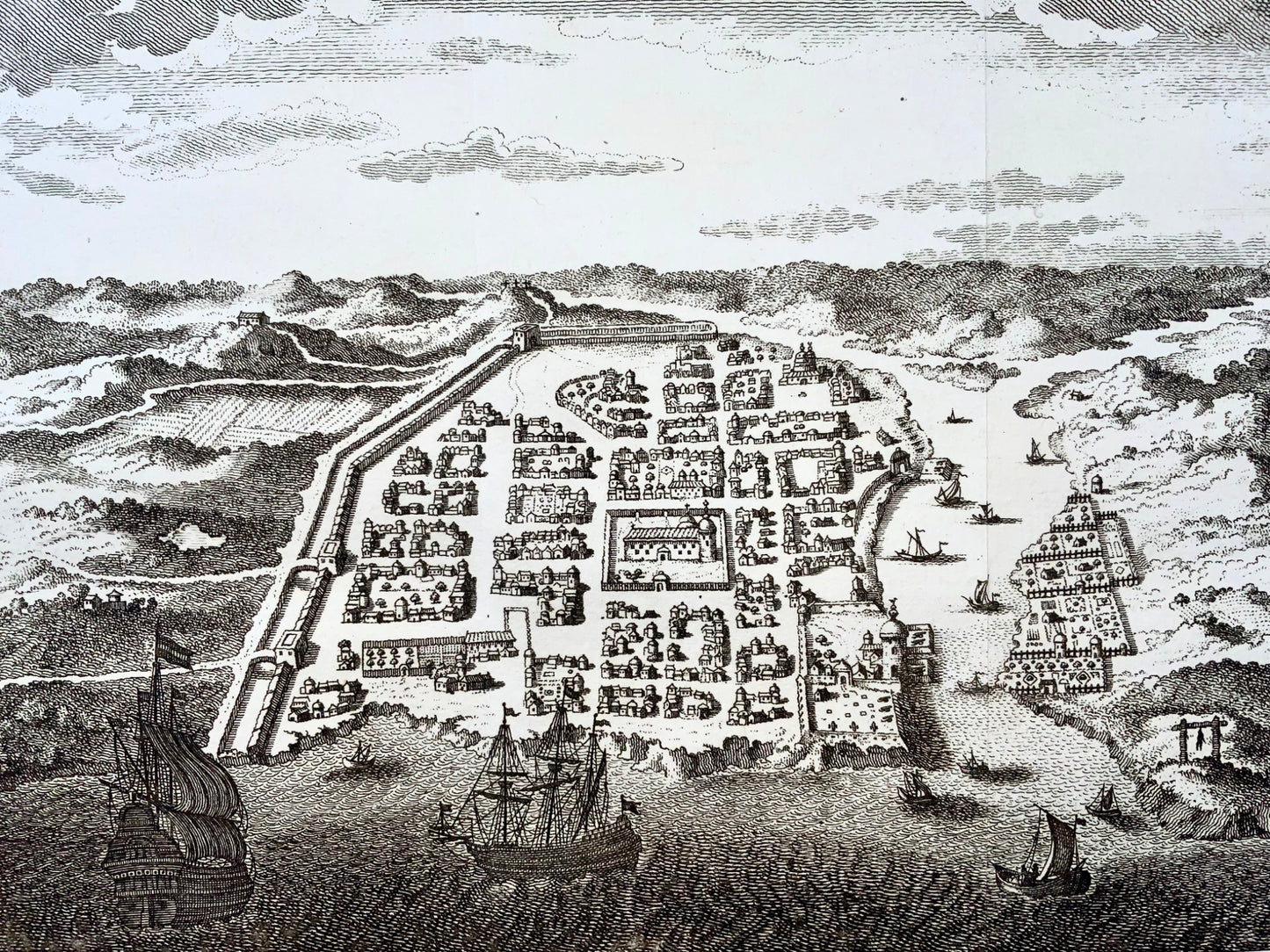 1770 Schley, Santo Domingo, Hispaniola, Dominican Republic, bird's-eye view, map