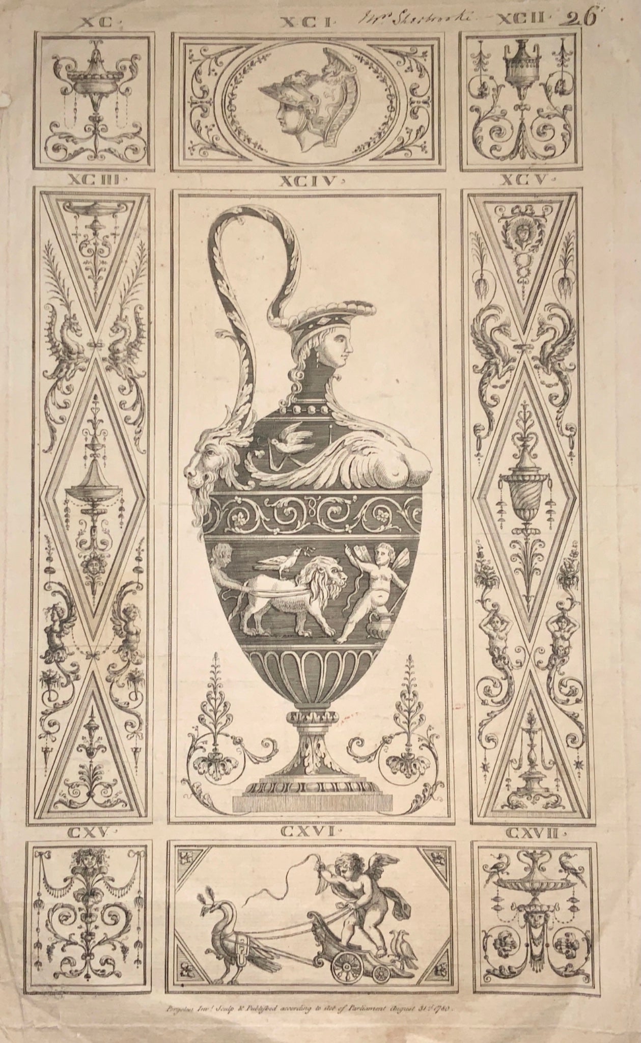 1780 Michel Angelo Pergolesi - Neo Classical Ornament VASE - Large Folio