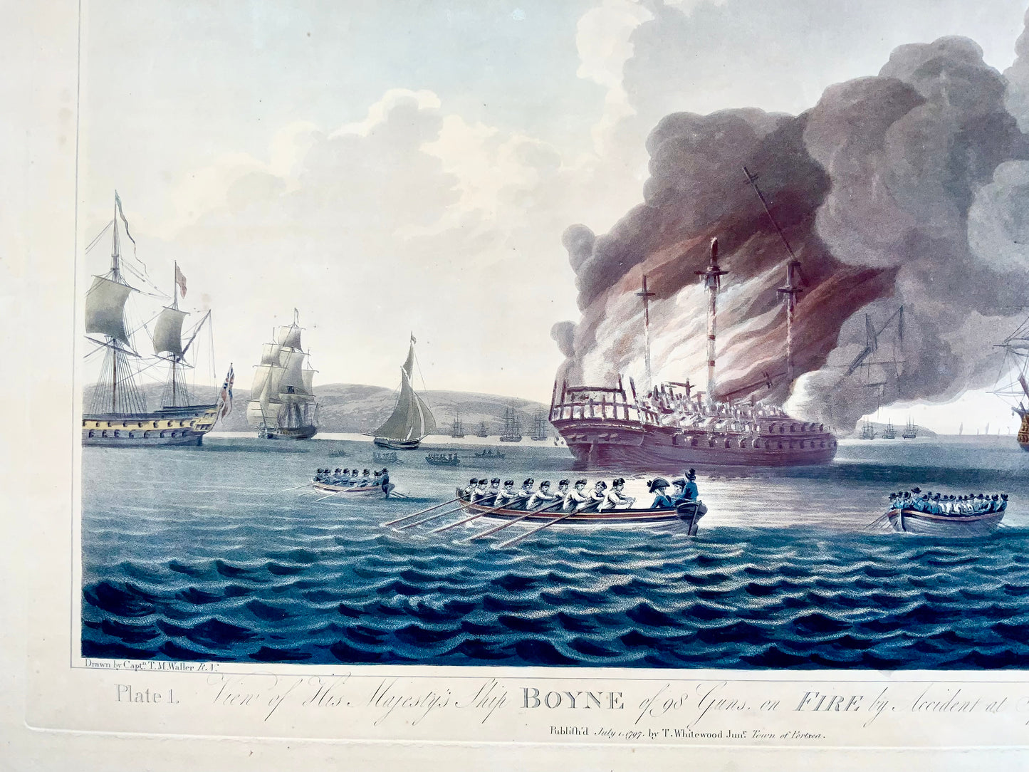 1797 Set of 2 Large Aquatints, Maritime, Explosion of the 'HMS' Boyne - Military History