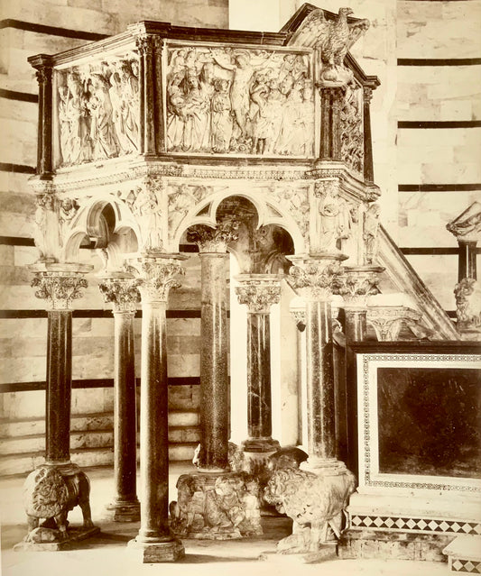 1870s Giacomo Brogi, Pisa, Pulpito del Battistero, albumen print