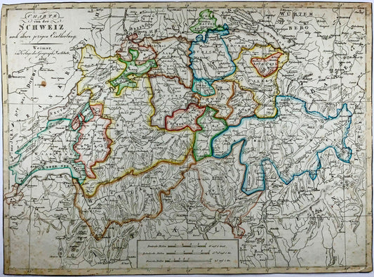 1816 Carte de la Suisse, gravure sur cuivre et couleur à la main, 30,5 x 42 cm