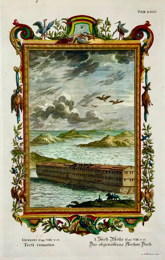 1735 Joh. Jak. Scheuchzer, Bible engraving, Noah’s Ark, folio, hand coloured