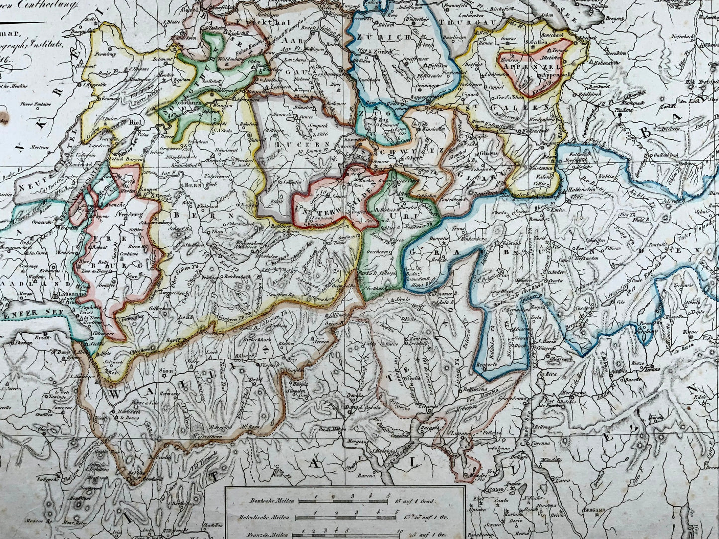 1816 Map of Switzerland, copper engraving with hand colour, 30.5 x 42 cm